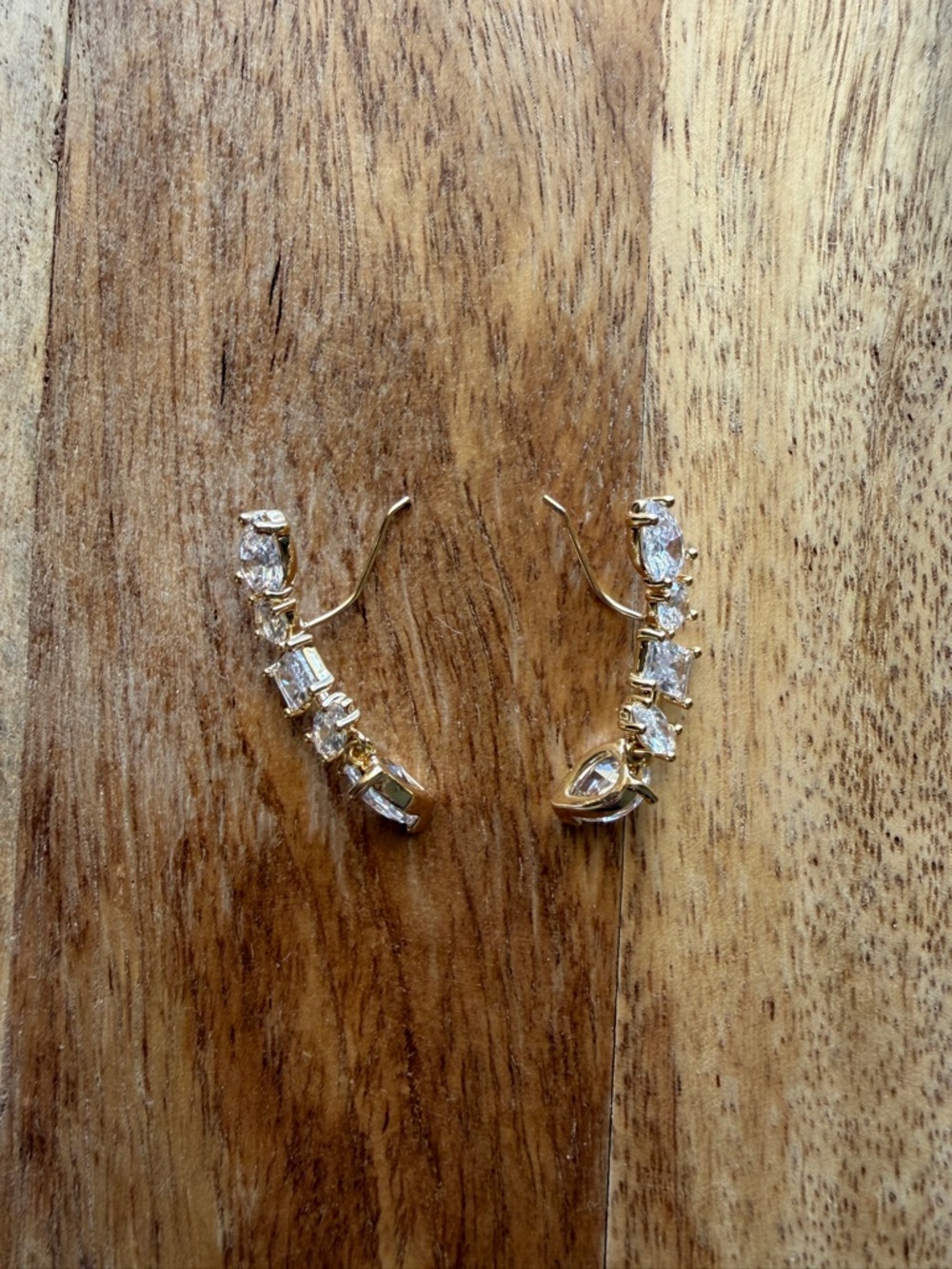 Anthropologie Gold Crystal Ear Climbers with Clear Stones